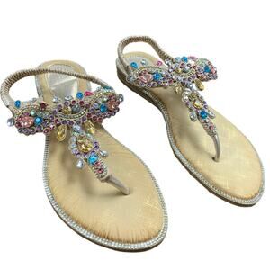 Icker Womens Size 9.5 Rose Gold Rhinestone Sandals Open Round Toe Shoes